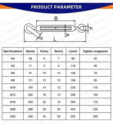 316 Stainless Steel Frame Type Eye Hook Turnbuckle for Heavy Duty Wire Rope Tensioning and Durability in Mining Industry