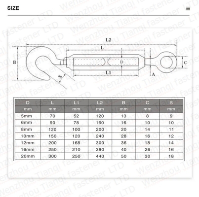 Water Treatment Stainless Steel Closed Body Turnbuckle M16 M2 M24 for Shandong Buy Jis F7020 M4 Marine Eye Eye Hand Wheel