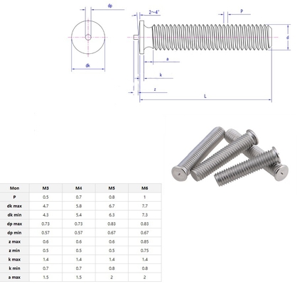 Silver Stainless Steel One Point Stud Weld Bolt DIN34817 with ZINC Finish Resistant to Extreme Conditions and Polishing