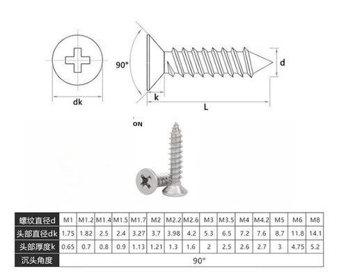 Metric Cheese Head Stainless Steel DIN7982 ST2.9-ST6.3 CSK Phillips Self Tapping Screw for Metal ISO Standard