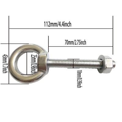 JIS Standard Corrosion-Resistant Stainless Steel Thread Lifting Ring Shoulder Eye Bolts 3/8&quot; X 2.75&quot; with Nuts and Washer
