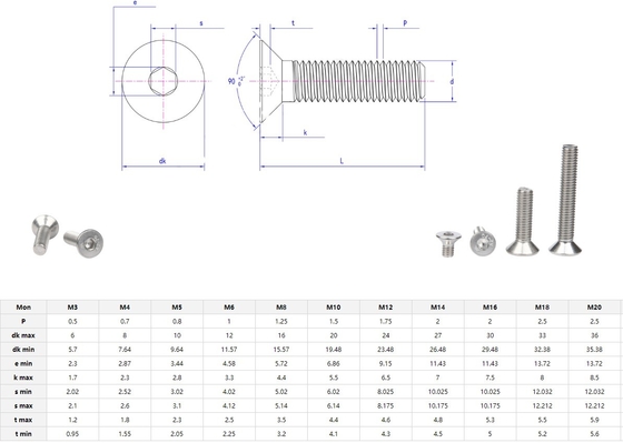 Stainless Steel Hex Bolt Countersunk Head Screw for Construction Projects M1.6 M2 M2.5 M3 M4 M5 M6 M8 M10 M12 M14 M16 M20
