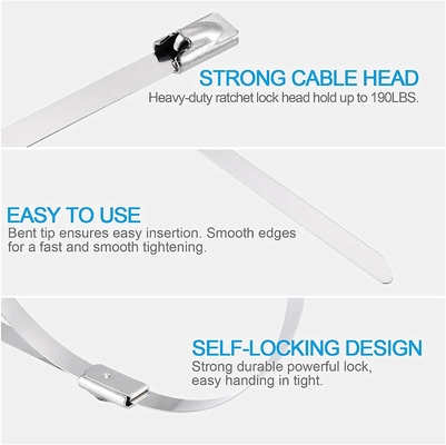 11.8inch White 304 Stainless Steel Cable Ties Self-locking Metal Zip Ties for Corrosion Resistant and Secure Wrap