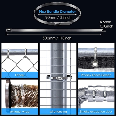 11.8 Inch Length 304 Stainless Steel Cable Ties with Zinc Finish and Customized Support Imperial Measurement System