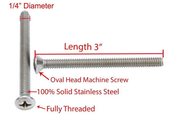 Stainless Phillips Oval Head Machine Screw 18-8 304 Stainless Steel Grade 8.8/10.9/12.9 SS304 SS316 1/4''-20 X 3'' Bolt