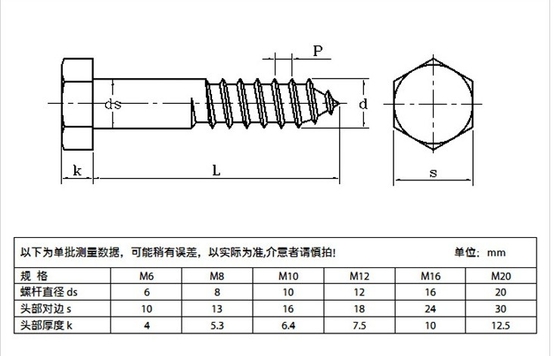 Metric Measurement System A2 A4 Hex Lag Screw Stainless Steel 304 316 Din 571 Wood Lag Screw