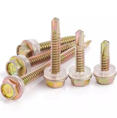 GB Standard Stainless Steel Hex Head Patta Self Drilling Sheet Metal Roofing Screw with Rubber Washer Plain Finish INCH Measurement System
