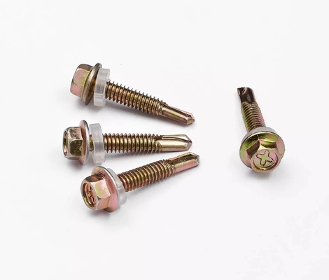 GB Standard Stainless Steel Hex Head Patta Self Drilling Sheet Metal Roofing Screw with Rubber Washer Plain Finish INCH Measurement System