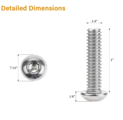 Metric Measurement System 1/4-20 x 1 Inch Stainless Steel Pan Head Socket Cap Bolts Screws 18-8 304 Grade Allen Hex Drive