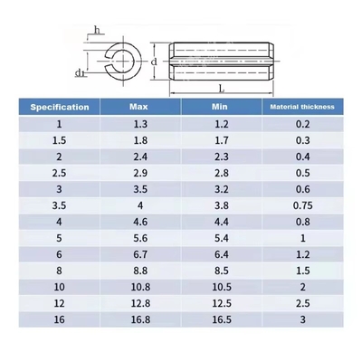 M6 M8 Spring Steel Carbon Steel Grade Spring Pin with Longer Life TiCN Finish DIN1481 DIN7346 DIN7343 Class4.8 8.8 10.9 12.9