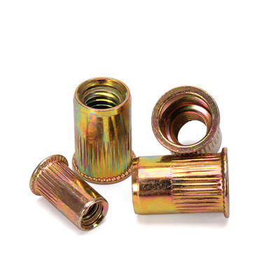 Metric DIN Standard Zinc Yellow-Chromate Plated Steel Insert Nuts with Reduced Countersunk Head and Threaded Design
