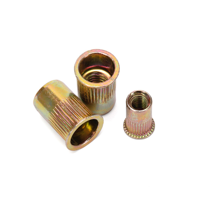 Metric Measurement System M6 Knurled Aluminum Round Rivet Nuts with Plain Finish and Yellow Zinc Plated Top Choice