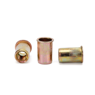 Metric Measurement System M6 Knurled Aluminum Round Rivet Nuts with Plain Finish and Yellow Zinc Plated Top Choice