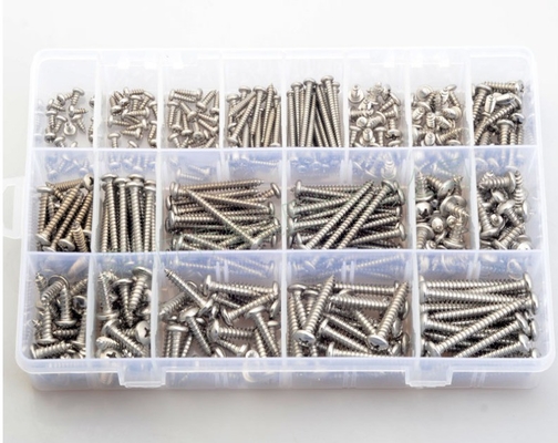 17*10*2.3 Screw nut combination set 380pcs stainless steel 304 din7981 cross pan head / round head self tapping m3m4m5 Assortment kit