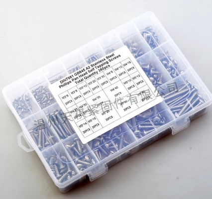 17*10*2.3 Screw nut combination set 380pcs stainless steel 304 din7981 cross pan head / round head self tapping m3m4m5 Assortment kit