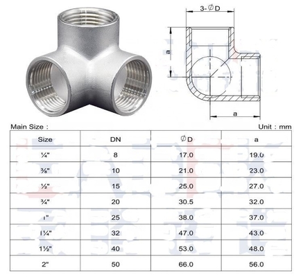 304 316 Female BSP/NPT 3-Way Y Type Equal Tee Stainless Steel Pipe Fitting with Casting and Customized Support OEM Durable