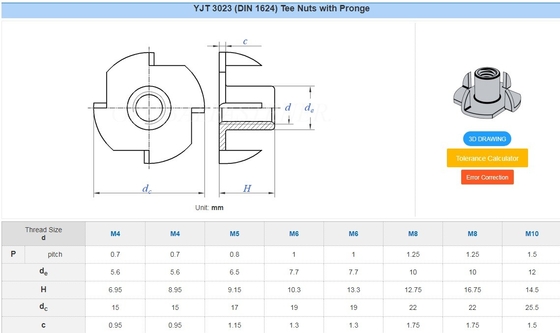 Imperial Measurement System Steel M6 Four Claws Barrel Nut Blind Pronged T Nuts for Furniture Tee Threaded Insert Nut M5
