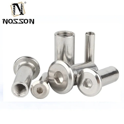 M6 M8 Stainless Steel Flat Hex Socket Head Furniture Rivet Connector Insert Joint Sleeve Cap Nut for Furniture Fastening