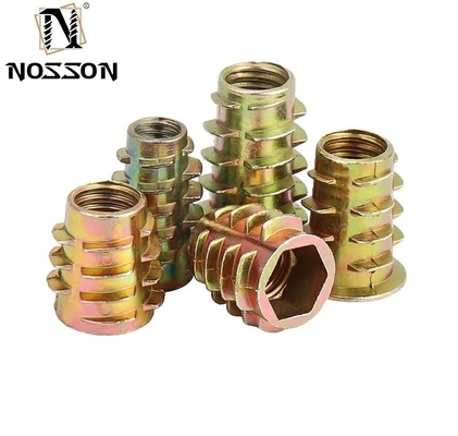 Professional Carbon Steel Hex Socket Thread Wood Nut Thread Inserts DIN Standard Cadmium Plated for Automotive Industry