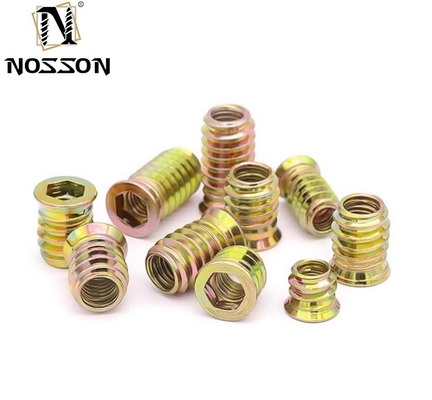 Professional Carbon Steel Hex Socket Thread Wood Nut Thread Inserts DIN Standard Cadmium Plated for Automotive Industry