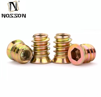 Professional Carbon Steel Hex Socket Thread Wood Nut Thread Inserts DIN Standard Cadmium Plated for Automotive Industry