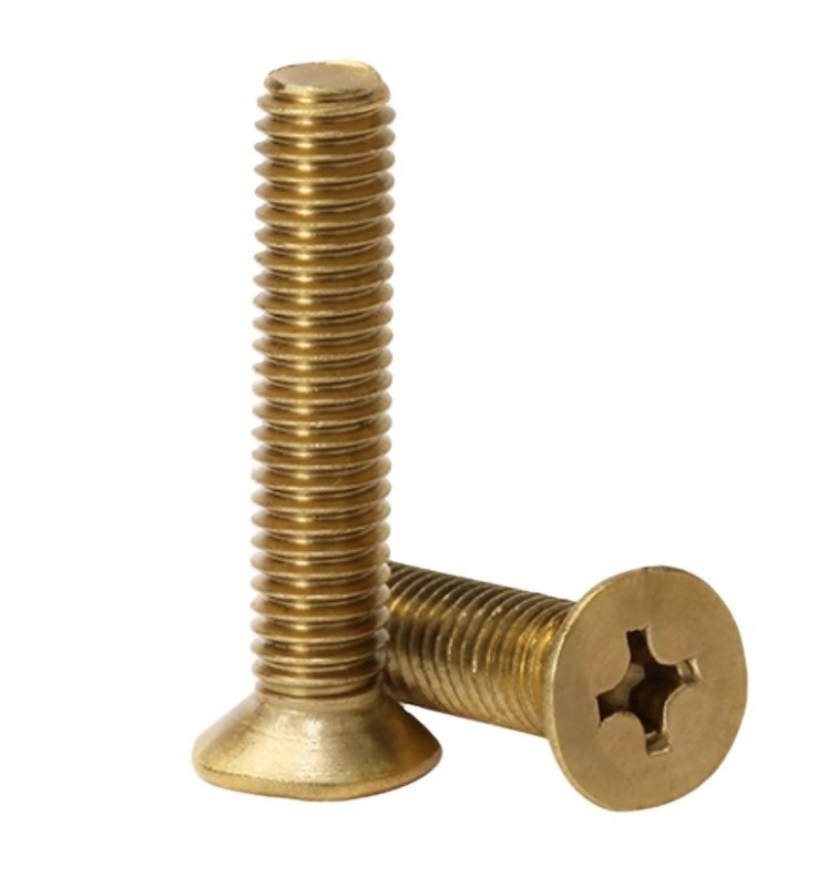 Flat Head Style M2-M8 Brass Phillips Countersunk Machine Screws with Excellent Durability and Plain Finish
