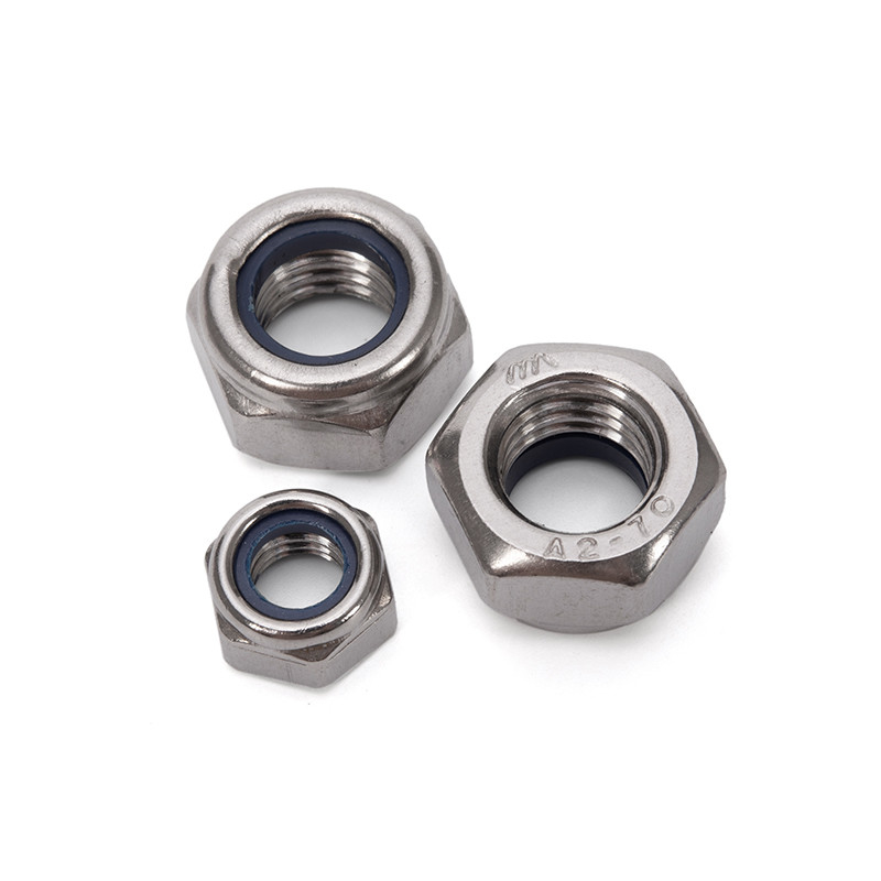 Alloy Steel Imperial Measurement System M4 Nylon Lock Nut with Metal Self-Locking Design and 304 Stainless Steel Material