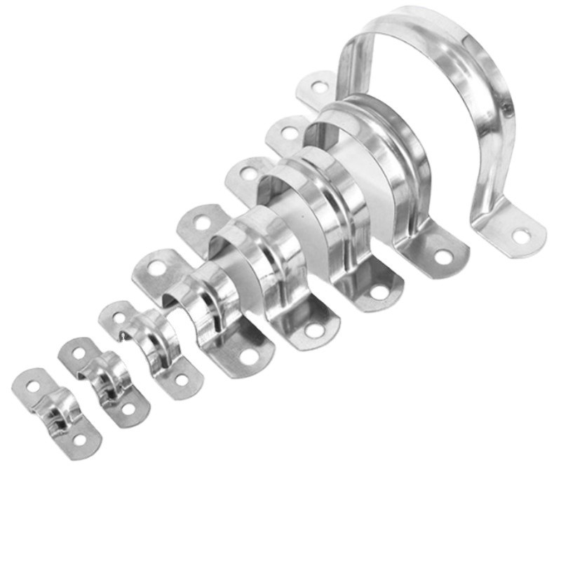 Instock Stainless Steel U Type Clamp Pipe Clip With Two Hole Easy Installation Double Hole Saddle Clamp
