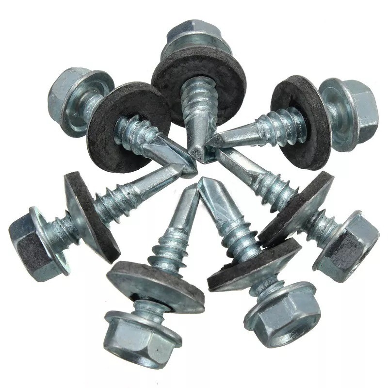 GB Standard Stainless Steel Hex Head Patta Self Drilling Sheet Metal Roofing Screw with Rubber Washer Plain Finish INCH Measurement System