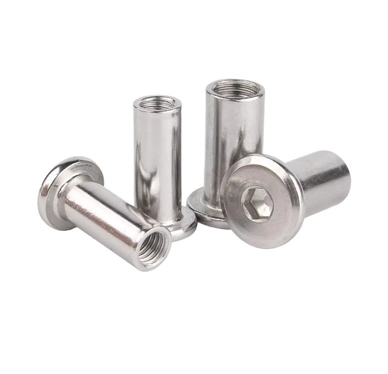 DIN Standard Stainless Steel Hex Socket Flat Head Sleeve Barrel Nut With Round Head Furniture Nuts M2 M3 M4 M5 M6 M8 M10