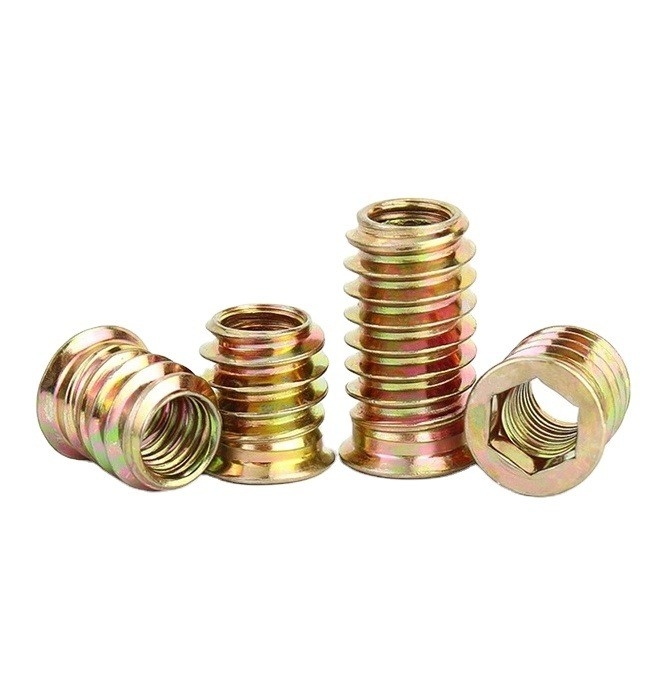 Professional Carbon Steel Hex Socket Thread Wood Nut Thread Inserts DIN Standard Cadmium Plated for Automotive Industry